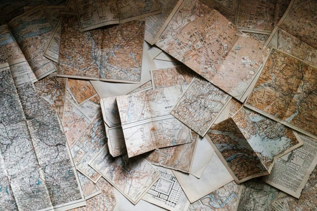 old maps on table